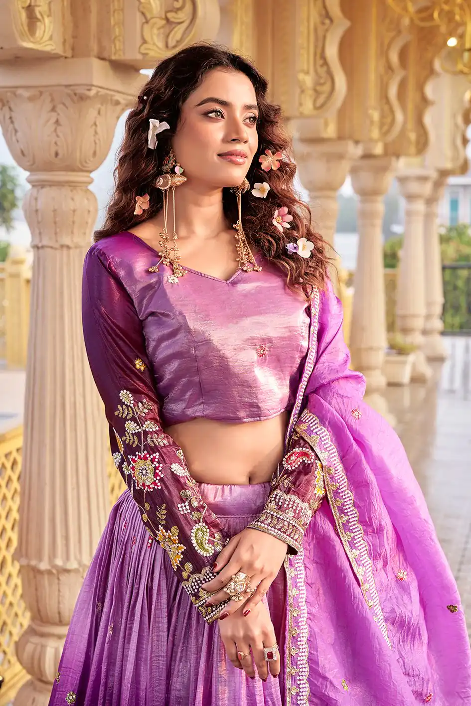 Purple Gold Crush Embroidery Work Lehenga Choli | Lehenga, Bollywood Lehenga, Creative Lehenga, Designer Lehenga, Embroidered Lehenga, Party Wear Lehenga