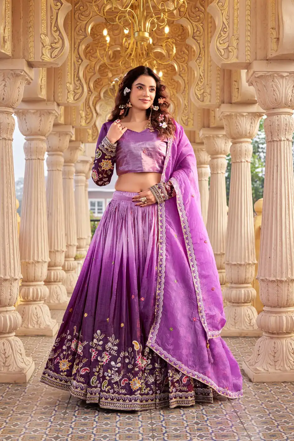 Purple Gold Crush Embroidery Work Lehenga Choli | Lehenga, Bollywood Lehenga, Creative Lehenga, Designer Lehenga, Embroidered Lehenga, Party Wear Lehenga