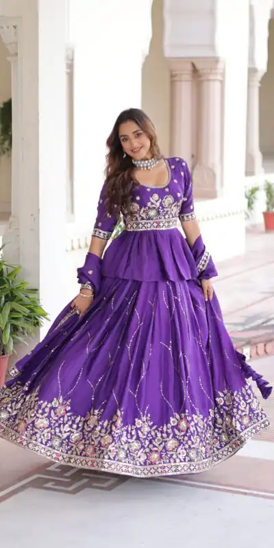 Purple Gold Crush Embroidery Zari Work Lehenga Choli | Lehenga, Bollywood Lehenga, Creative Lehenga, Designer Lehenga, Embroidered Lehenga, Party Wear Lehenga