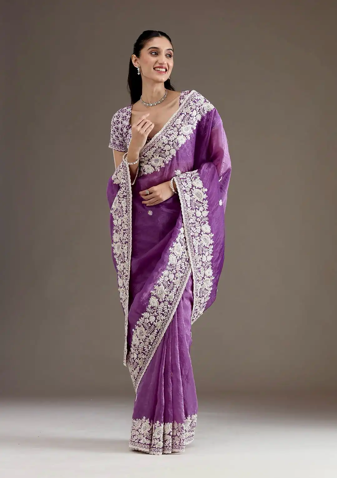 Purple Gold Crush Sequins Work Border Saree | Sarees, Bollywood Sarees, Creative Sarees, Designer Sarees, Embroidered Sarees, Ethnic Saree, Modern Digital sarees, Party Wear Sarees