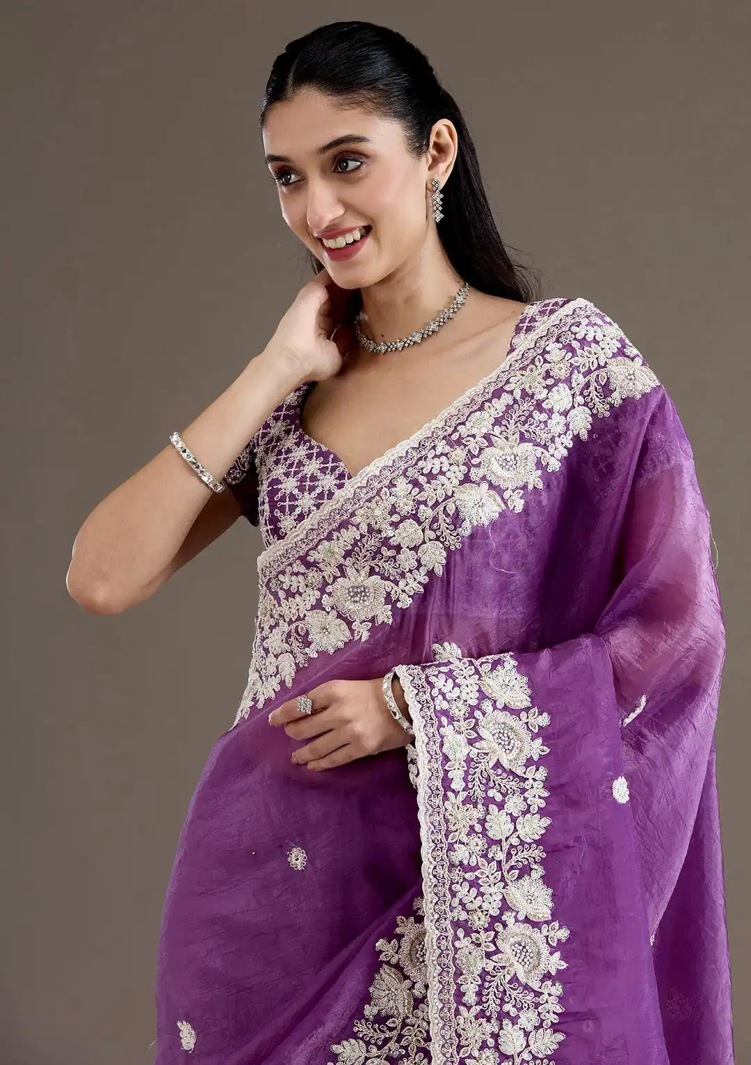 Purple Gold Crush Sequins Work Border Saree | Sarees, Bollywood Sarees, Creative Sarees, Designer Sarees, Embroidered Sarees, Ethnic Saree, Modern Digital sarees, Party Wear Sarees