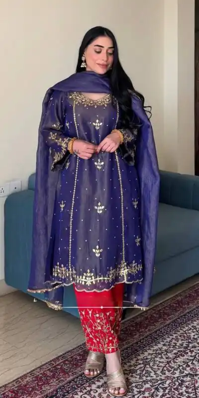Purple Gold Crushe Silk Embroidery Work Salwar Suit | Jump Suits, Salwar suit, Casual Suits, Creative suits, Designer Suits, Palazzo Suits, Party Wear Suits, Patiala Suits, Straight Suits
