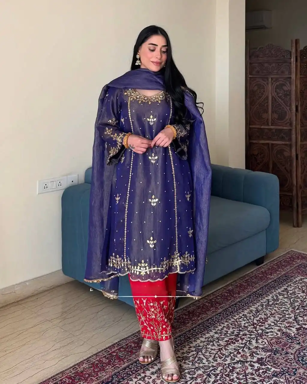 Purple Gold Crushe Silk Embroidery Work Salwar Suit | Jump Suits, Salwar suit, Casual Suits, Creative suits, Designer Suits, Palazzo Suits, Party Wear Suits, Patiala Suits, Straight Suits
