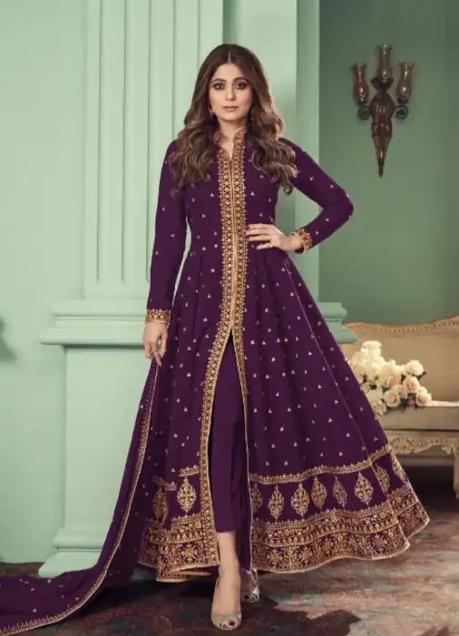 Purple Heavy Georgette Embroidery Sharara Suit | Jump Suits, Salwar suit, Casual Suits, Creative suits, Designer Suits, Palazzo Suits, Party Wear Suits, Patiala Suits, Straight Suits