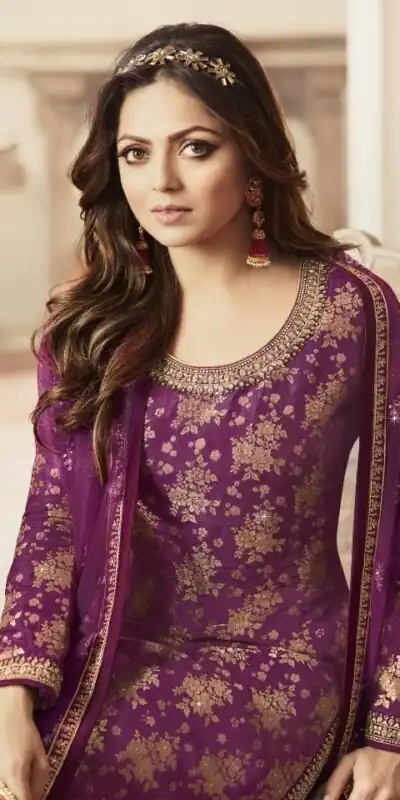 Purple Jacquard Silk Georgette Diamond Sharara Suit | Jump Suits, Salwar suit, Casual Suits, Creative suits, Designer Suits, Palazzo Suits, Party Wear Suits, Patiala Suits, Straight Suits