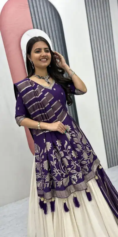 Purple Jacquard Silk Moti Work Lehenga Choli | Lehenga, Bollywood Lehenga, Creative Lehenga, Designer Lehenga, Embroidered Lehenga, Party Wear Lehenga