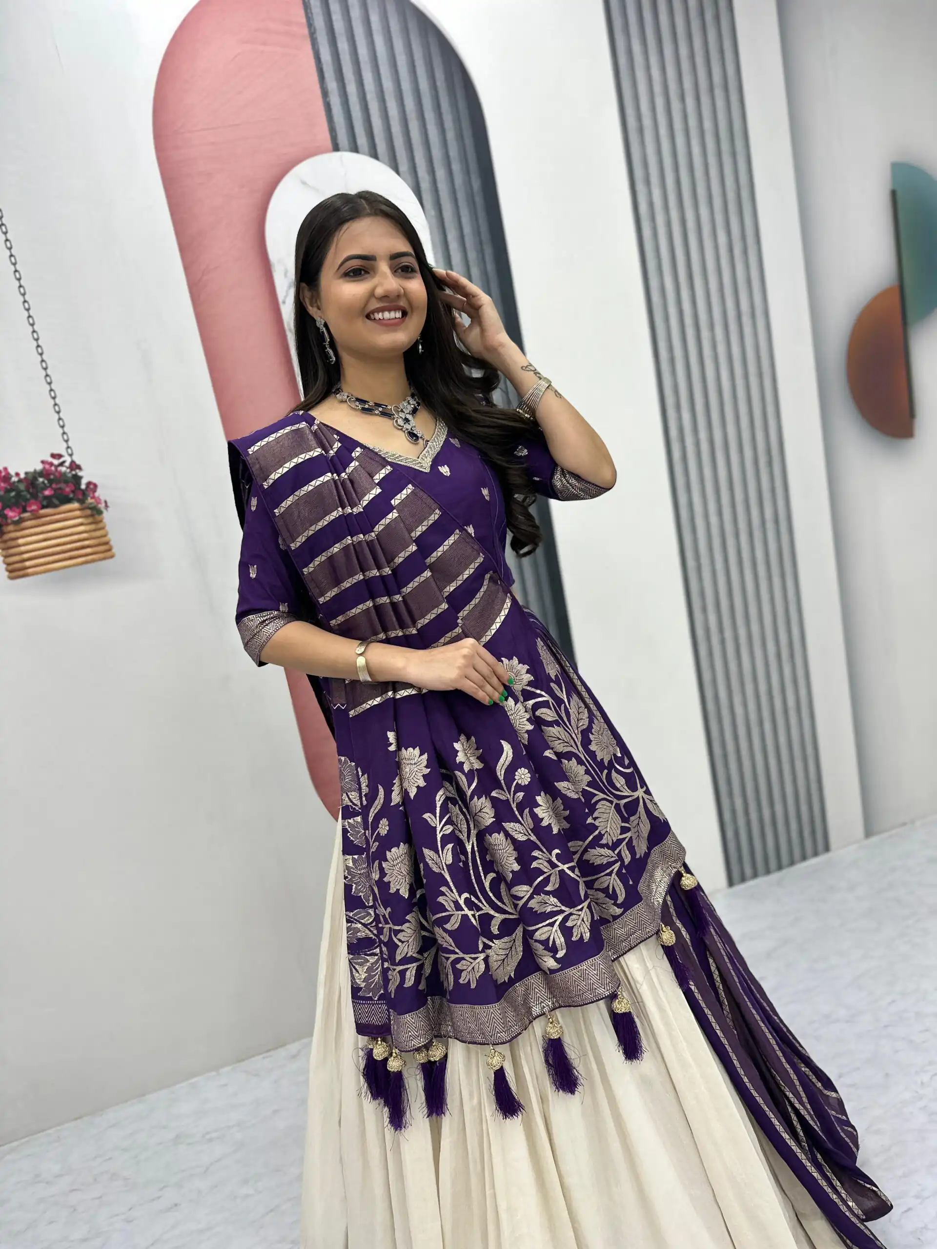 Purple Jacquard Silk Moti Work Lehenga Choli | Lehenga, Bollywood Lehenga, Creative Lehenga, Designer Lehenga, Embroidered Lehenga, Party Wear Lehenga