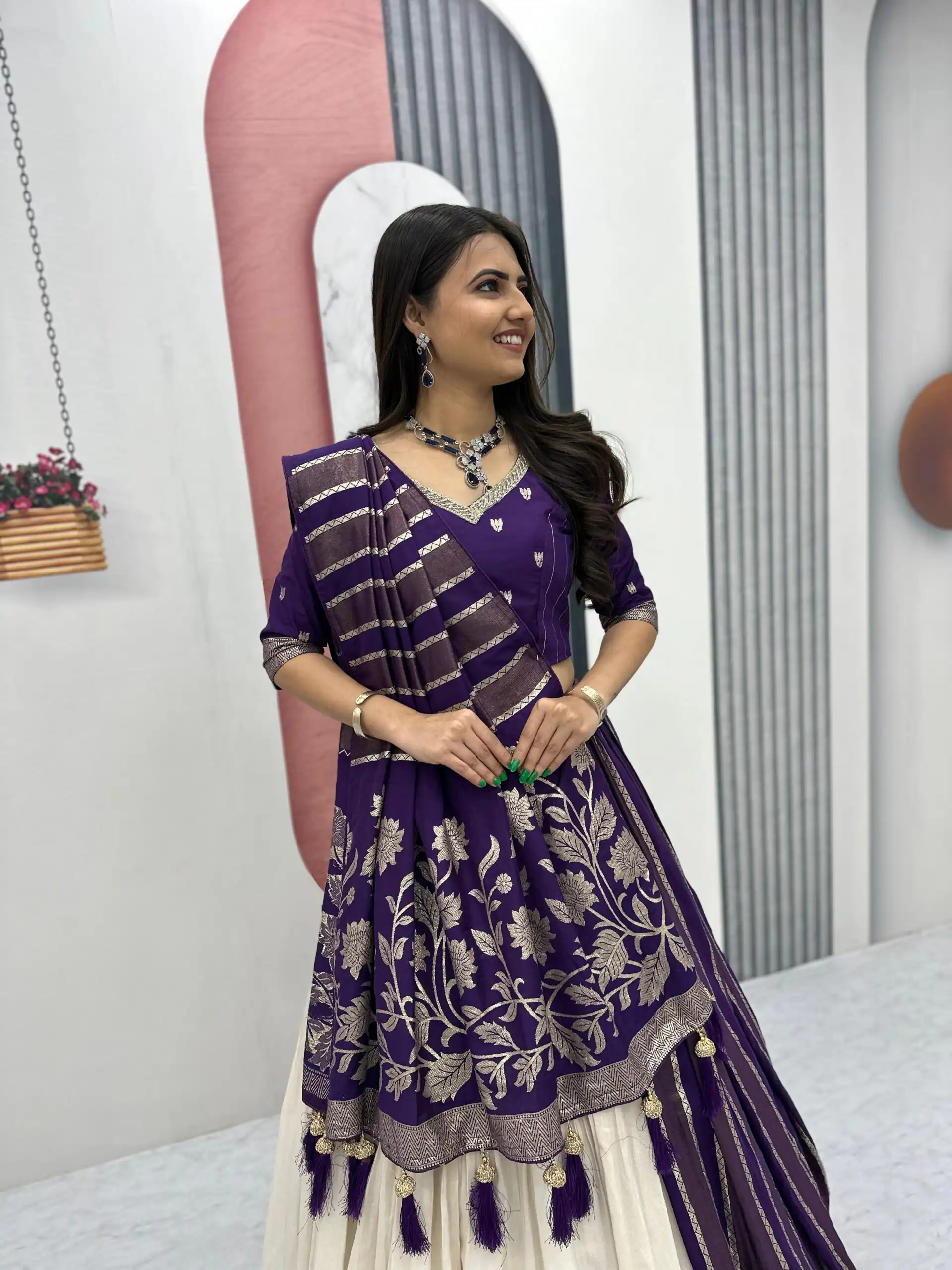 Purple Jacquard Silk Moti Work Lehenga Choli | Lehenga, Bollywood Lehenga, Creative Lehenga, Designer Lehenga, Embroidered Lehenga, Party Wear Lehenga