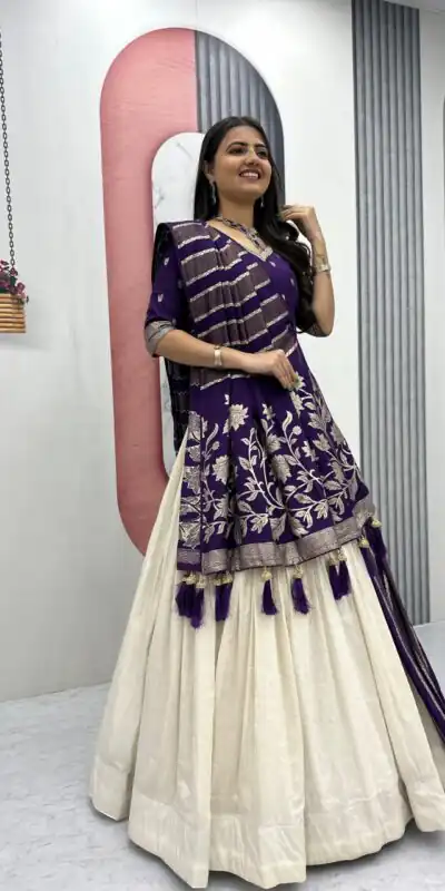 Purple Jacquard Silk Moti Work Lehenga Choli | Lehenga, Bollywood Lehenga, Creative Lehenga, Designer Lehenga, Embroidered Lehenga, Party Wear Lehenga