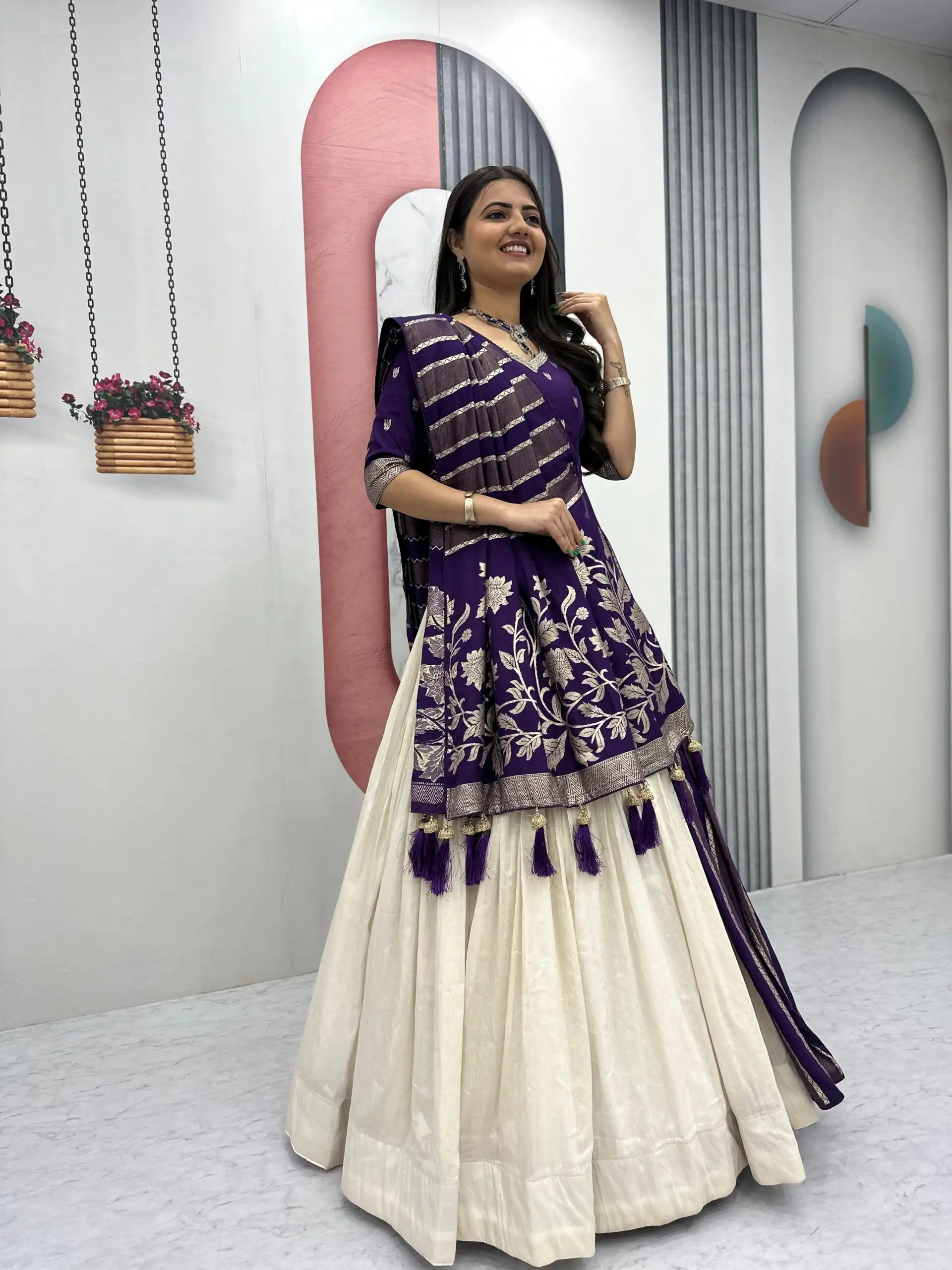 Purple Jacquard Silk Moti Work Lehenga Choli | Lehenga, Bollywood Lehenga, Creative Lehenga, Designer Lehenga, Embroidered Lehenga, Party Wear Lehenga