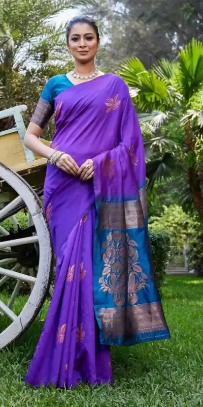 Purple Lichi Silk Lace Border Saree | Sarees, Bollywood Sarees, Creative Sarees, Designer Sarees, Embroidered Sarees, Ethnic Saree, Modern Digital sarees, Party Wear Sarees