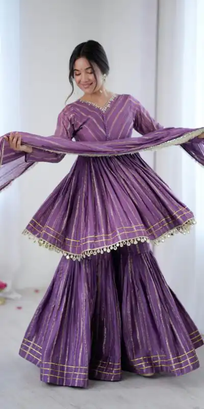 Purple Mal Chanderi Mirror Work Salwar Suit | Jump Suits, Tops & Bottoms, Track Suits, Salwar suit, Casual Suits, Creative suits, Designer Suits, Palazzo Suits, Party Wear Suits, Patiala Suits, Straight Suits, Trendy Wear