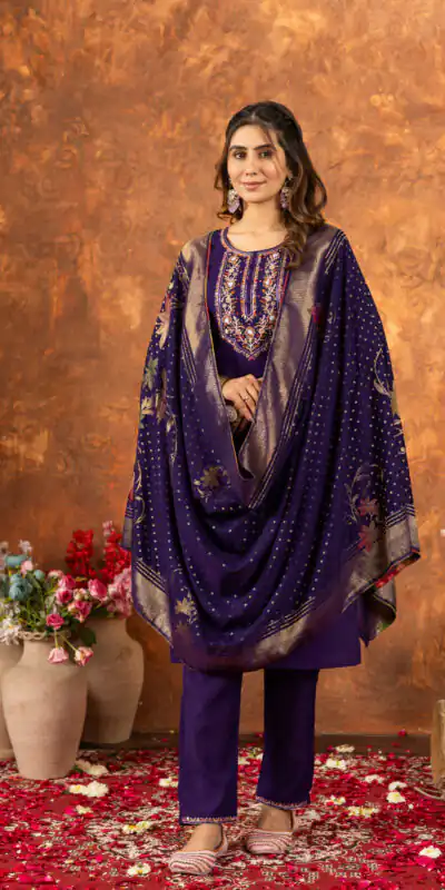 Purple Marina Silk Embroidery Work Salwar Suit | Jump Suits, Salwar suit, Casual Suits, Creative suits, Designer Suits, Palazzo Suits, Party Wear Suits, Patiala Suits, Straight Suits