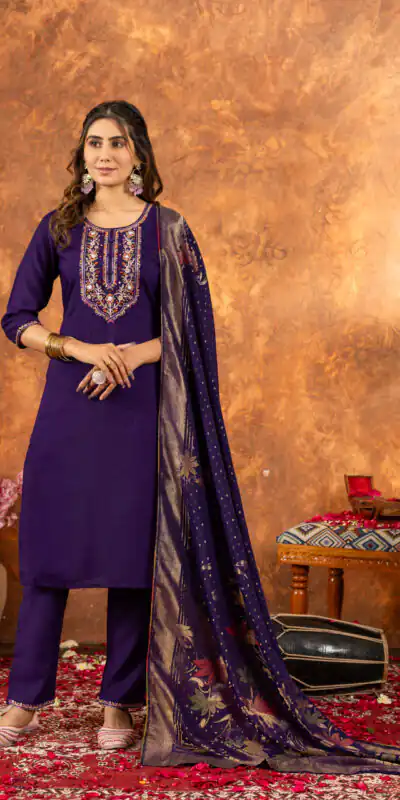 Purple Marina Silk Embroidery Work Salwar Suit | Jump Suits, Salwar suit, Casual Suits, Creative suits, Designer Suits, Palazzo Suits, Party Wear Suits, Patiala Suits, Straight Suits
