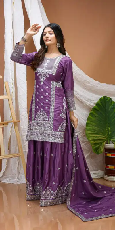 Purple Natural Crap Embroidery Work Salwar Suit | Jump Suits, Salwar suit, Casual Suits, Creative suits, Designer Suits, Palazzo Suits, Party Wear Suits, Patiala Suits, Straight Suits