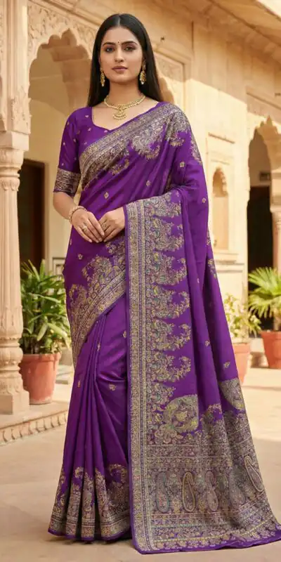 Purple Pashmina Silk Lace Work Border Saree | Sarees, Bollywood Sarees, Creative Sarees, Designer Sarees, Embroidered Sarees, Ethnic Saree, Modern Digital sarees, Party Wear Sarees