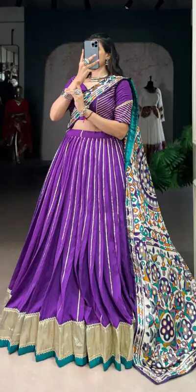 Purple Pure Chanderi Zari Work Gotta Patti Lehenga Choli | Lehenga, Bollywood Lehenga, Creative Lehenga, Designer Lehenga, Embroidered Lehenga, Party Wear Lehenga