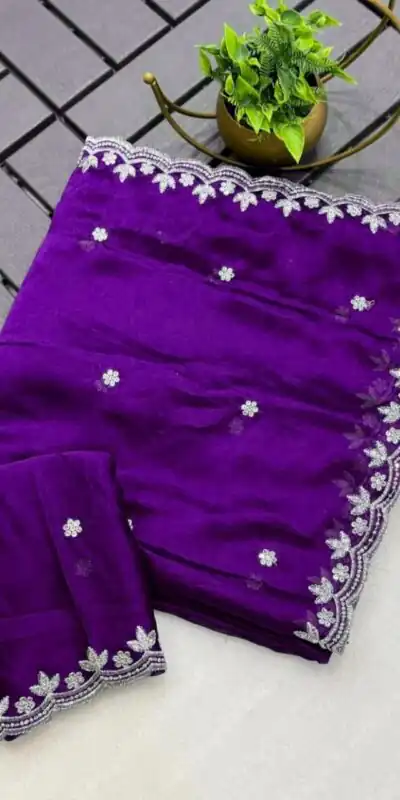 Purple Rangoli Chiffon Embroidery Cut Work Saree | Sarees, Bollywood Sarees, Creative Sarees, Designer Sarees, Embroidered Sarees, Ethnic Saree, Modern Digital sarees, Party Wear Sarees