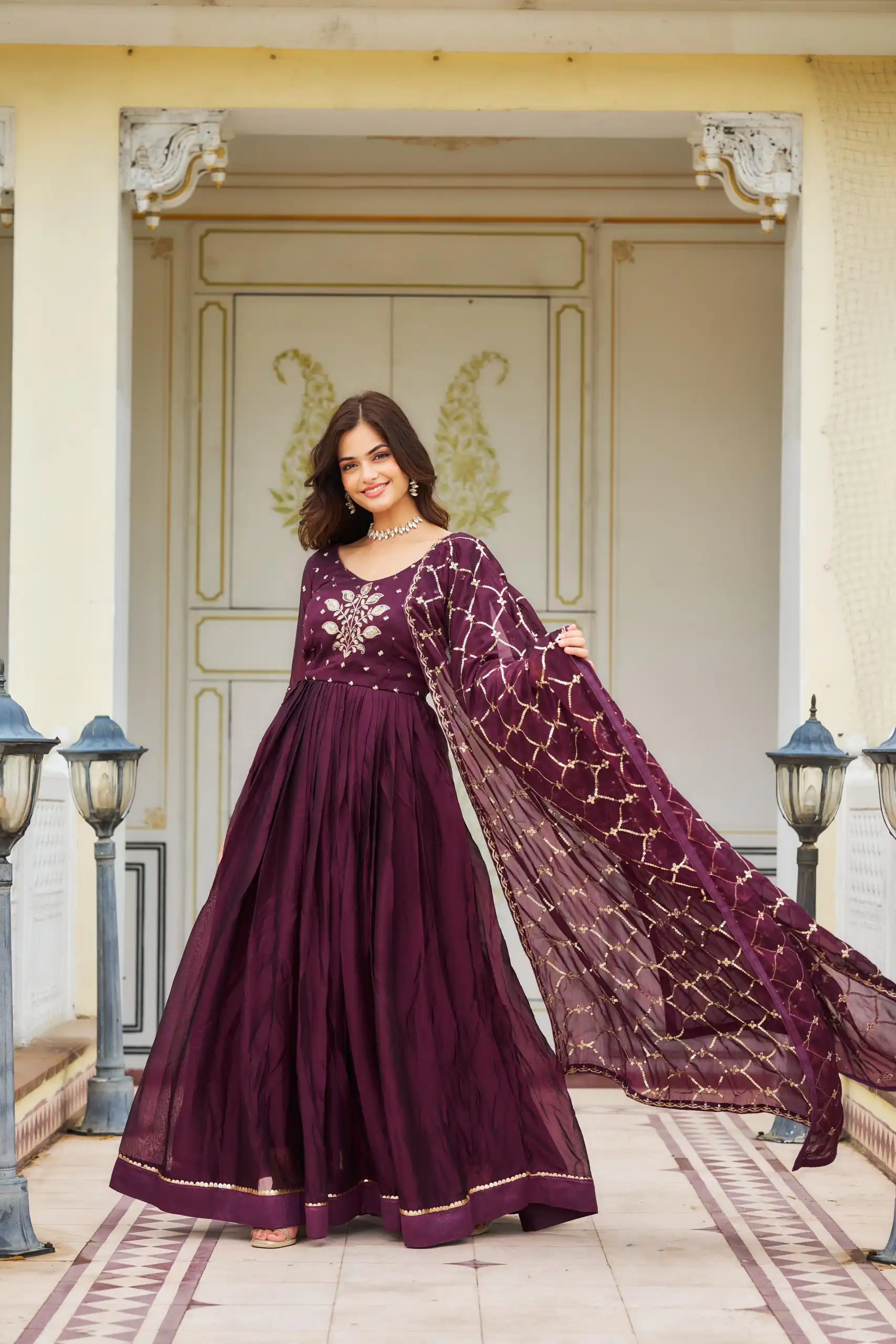 Purple Rangoli Sequence Embroidery Gown | Gowns, Bollywood Gowns, Creative Gowns, Designer Gowns, Embroidered Gowns, Party Wear Gowns