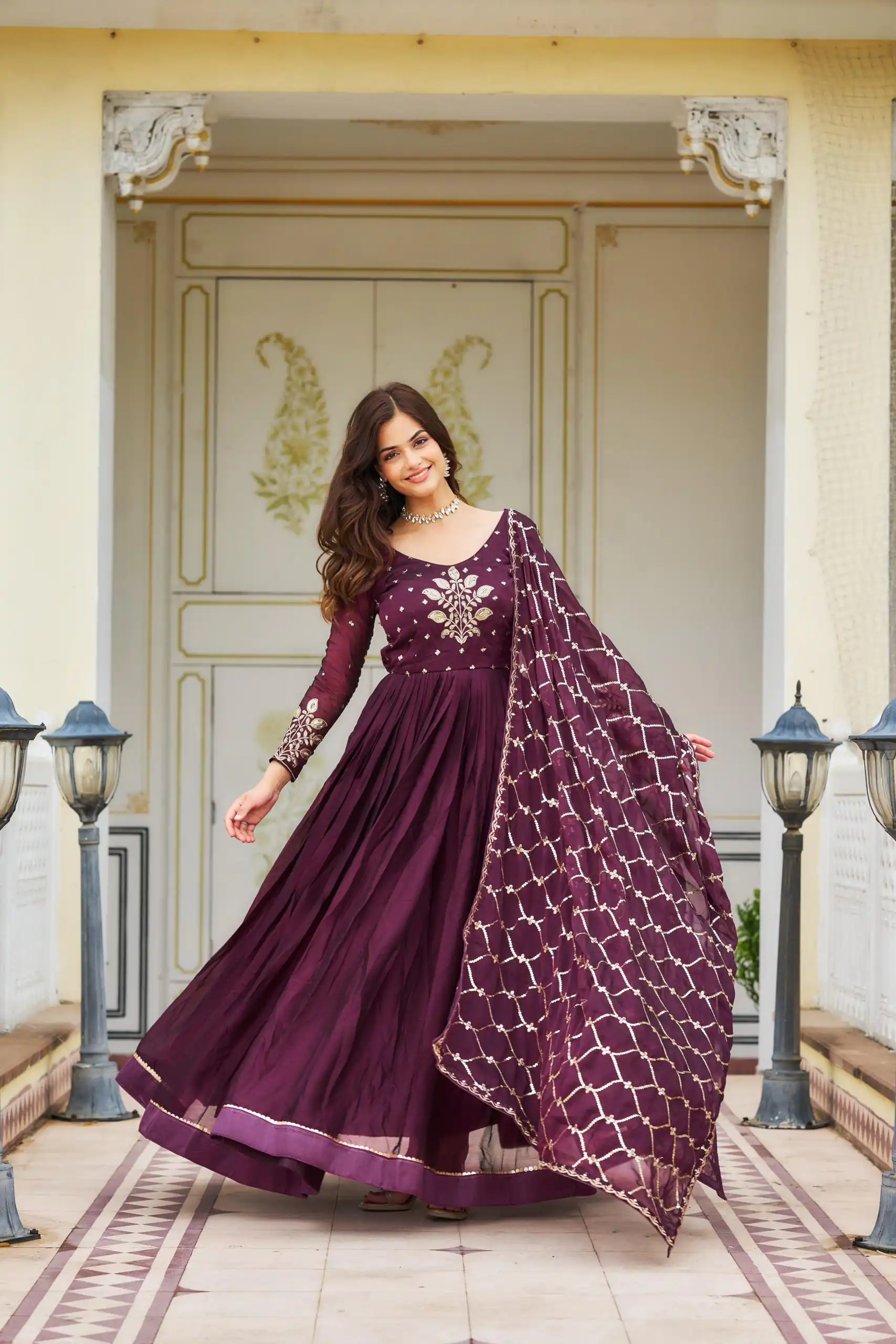Purple Rangoli Sequence Embroidery Gown | Gowns, Bollywood Gowns, Creative Gowns, Designer Gowns, Embroidered Gowns, Party Wear Gowns