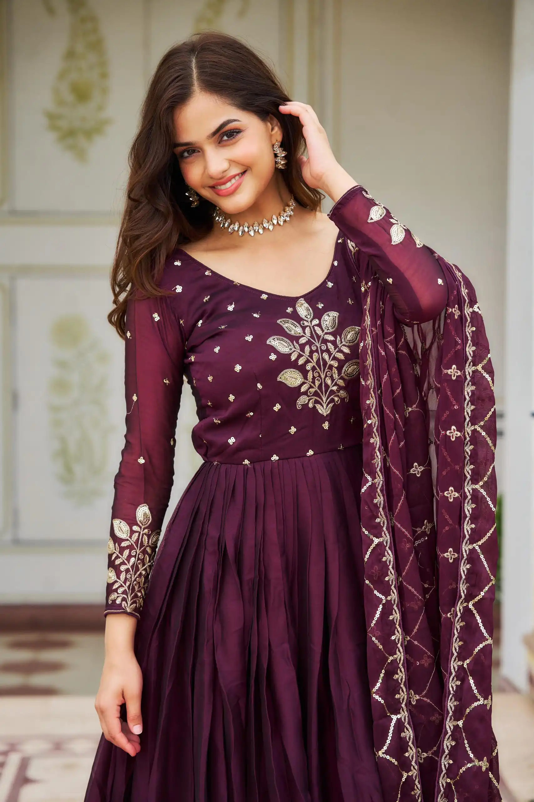Purple Rangoli Sequence Embroidery Gown | Gowns, Bollywood Gowns, Creative Gowns, Designer Gowns, Embroidered Gowns, Party Wear Gowns
