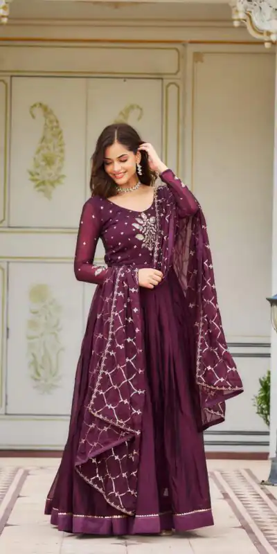 Purple Rangoli Sequence Embroidery Gown | Gowns, Bollywood Gowns, Creative Gowns, Designer Gowns, Embroidered Gowns, Party Wear Gowns
