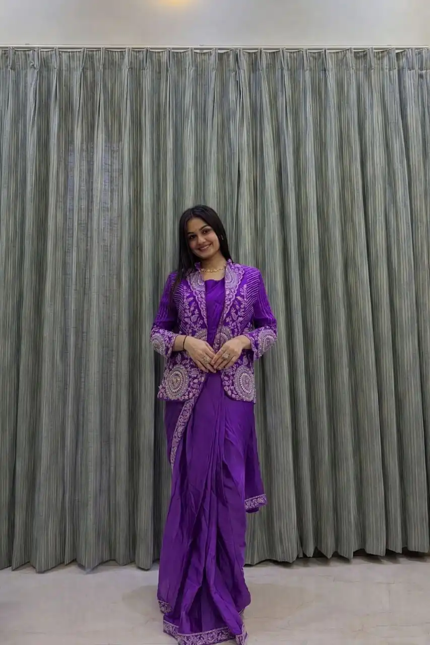 Purple Rangoli Silk Embroidery Work Saree | Sarees, Bollywood Sarees, Creative Sarees, Designer Sarees, Embroidered Sarees, Ethnic Saree, Modern Digital sarees, Party Wear Sarees