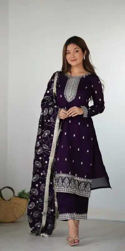 Purple Rangoli Silk Sequence Jari Work Salwar Suit | Jump Suits, Salwar suit, Casual Suits, Creative suits, Designer Suits, Palazzo Suits, Party Wear Suits, Patiala Suits, Straight Suits