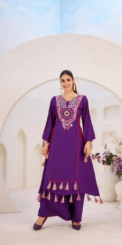 Purple Rayon Cotton Embroidery Mirror Work Salwar Suit | Jump Suits, Salwar suit, Casual Suits, Creative suits, Designer Suits, Palazzo Suits, Party Wear Suits, Patiala Suits, Straight Suits