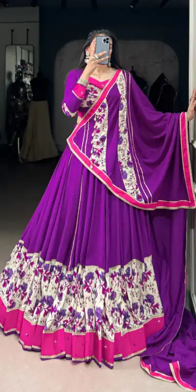 Purple Rayon Printed Lehenga Choli | Lehenga, Bollywood Lehenga, Creative Lehenga, Designer Lehenga, Embroidered Lehenga, Party Wear Lehenga
