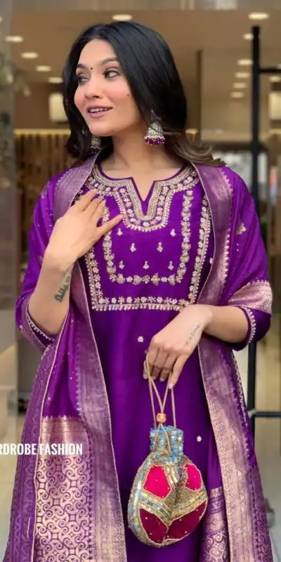 Purple Roman Silk Coding Work Salwar Suit | Jump Suits, Salwar suit, Casual Suits, Creative suits, Designer Suits, Palazzo Suits, Party Wear Suits, Patiala Suits, Straight Suits