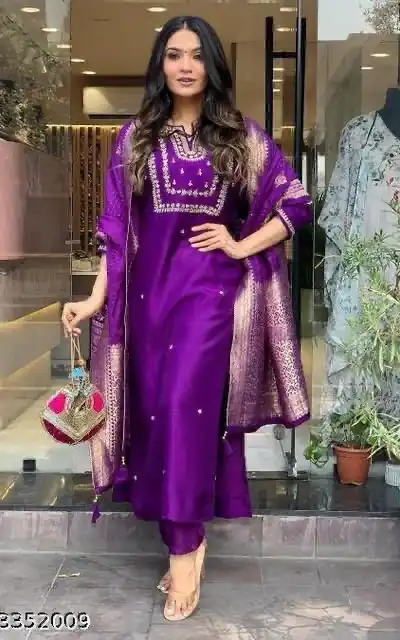 Purple Roman Silk Coding Work Salwar Suit | Jump Suits, Salwar suit, Casual Suits, Creative suits, Designer Suits, Palazzo Suits, Party Wear Suits, Patiala Suits, Straight Suits