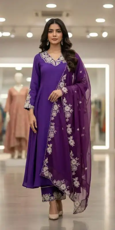 Purple Roman Silk Embroidery Work Salwar Suit | Jump Suits, Salwar suit, Casual Suits, Creative suits, Designer Suits, Palazzo Suits, Party Wear Suits, Patiala Suits, Straight Suits