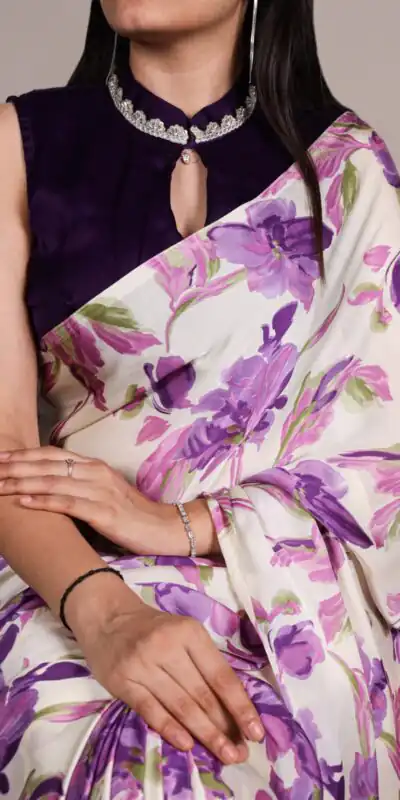Purple Satin Silk Lace Work Saree | Sarees, Bollywood Sarees, Creative Sarees, Designer Sarees, Embroidered Sarees, Ethnic Saree, Modern Digital sarees, Party Wear Sarees