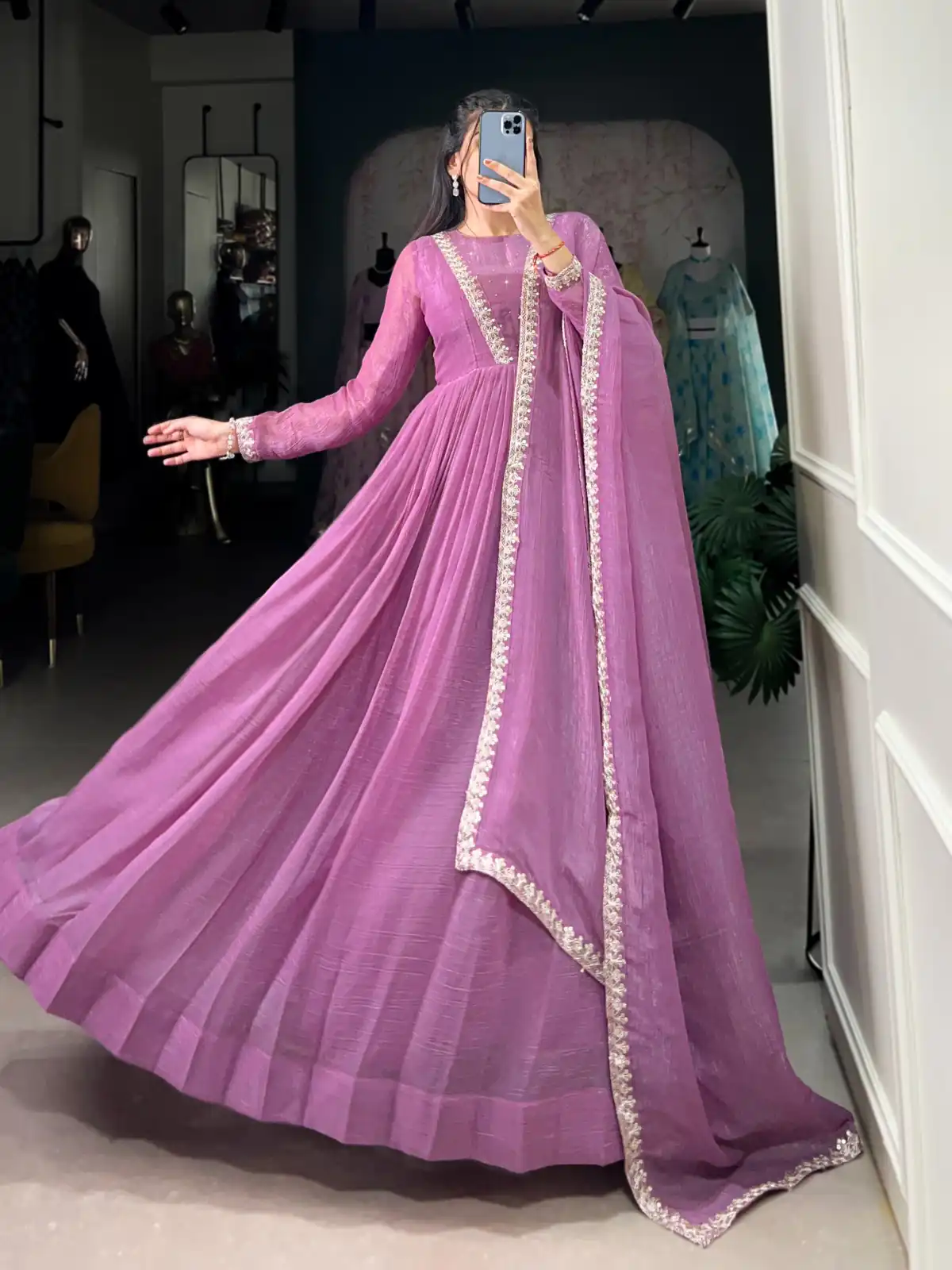 Purple Silver Glory Hotfix Sequins Thread Work Gown | Gowns, Bollywood Gowns, Creative Gowns, Designer Gowns, Embroidered Gowns, Party Wear Gowns