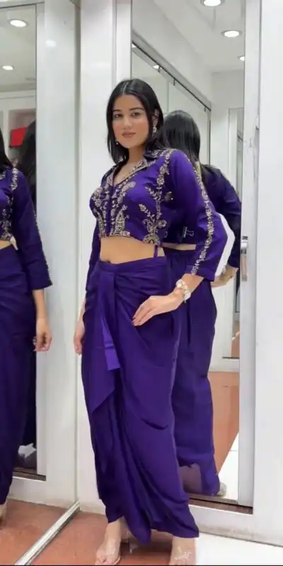 Purple Soft Chinon Silk With Embroider Dhoti Suit | Jump Suits, Salwar suit, Casual Suits, Creative suits, Designer Suits, Palazzo Suits, Party Wear Suits, Patiala Suits, Straight Suits