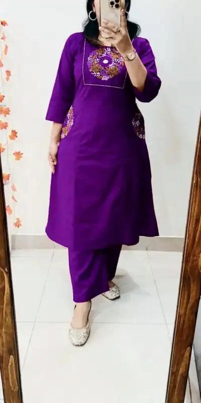Purple Soft Cotton Slub Embroidery Work Kurti | Kurti, Bollywood Kurti, Creative Kurtis, Designer Kurti, Party Wear Kurti, Selfie Kurti