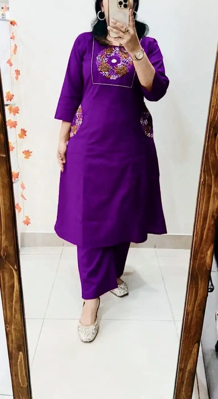 Purple Soft Cotton Slub Embroidery Work Kurti | Kurti, Bollywood Kurti, Creative Kurtis, Designer Kurti, Party Wear Kurti, Selfie Kurti