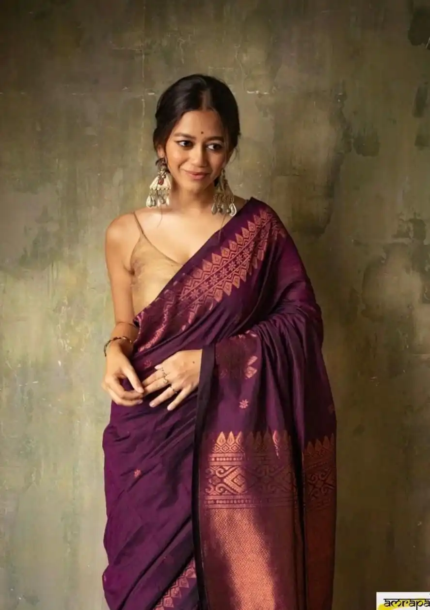 Purple Soft Lichi Silk Border Lace Saree | Sarees, Bollywood Sarees, Creative Sarees, Designer Sarees, Embroidered Sarees, Ethnic Saree, Modern Digital sarees, Party Wear Sarees
