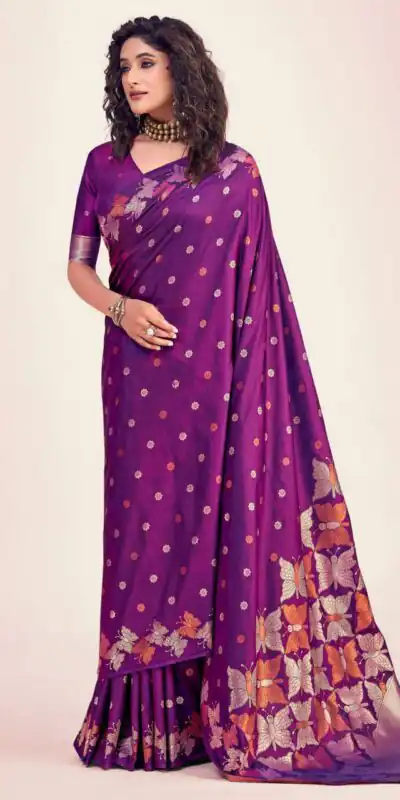 Purple Soft Lichi Silk Border Lace Work Saree | Sarees, Bollywood Sarees, Creative Sarees, Designer Sarees, Embroidered Sarees, Ethnic Saree, Modern Digital sarees, Party Wear Sarees