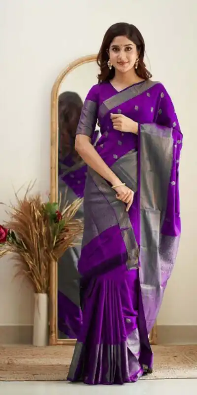 Purple Soft Lichi Silk Lace Border Saree | Sarees, Bollywood Sarees, Creative Sarees, Designer Sarees, Embroidered Sarees, Ethnic Saree, Modern Digital sarees, Party Wear Sarees