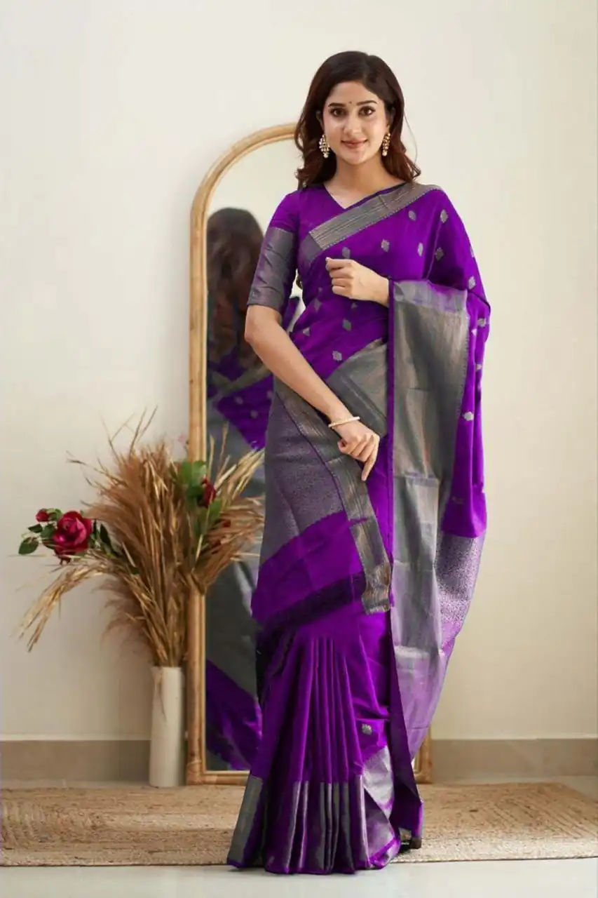 Purple Soft Lichi Silk Lace Border Saree | Sarees, Bollywood Sarees, Creative Sarees, Designer Sarees, Embroidered Sarees, Ethnic Saree, Modern Digital sarees, Party Wear Sarees