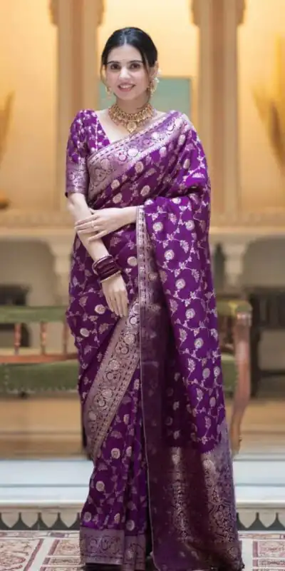 Purple Soft Lichi Silk With Jacquard Work Saree | Sarees, Bollywood Sarees, Creative Sarees, Designer Sarees, Embroidered Sarees, Ethnic Saree, Modern Digital sarees, Party Wear Sarees