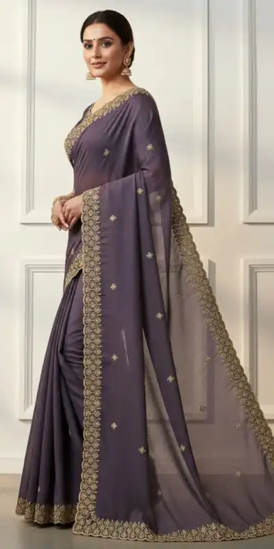 Purple Star Georgette Embroidery Work Saree | Sarees, Bollywood Sarees, Creative Sarees, Designer Sarees, Embroidered Sarees, Ethnic Saree, Modern Digital sarees, Party Wear Sarees