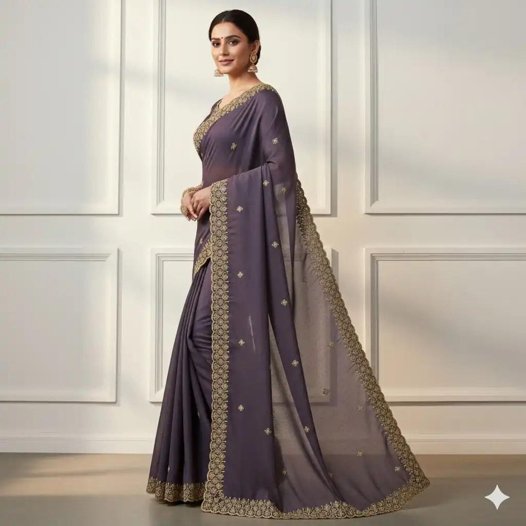 Purple Star Georgette Embroidery Work Saree | Sarees, Bollywood Sarees, Creative Sarees, Designer Sarees, Embroidered Sarees, Ethnic Saree, Modern Digital sarees, Party Wear Sarees