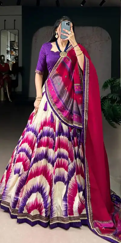 Purple Taser Silk Printed Lehenga Choli | Lehenga, Bollywood Lehenga, Creative Lehenga, Designer Lehenga, Embroidered Lehenga, Party Wear Lehenga