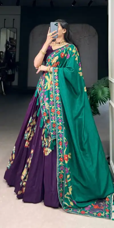 Purple Tushar Silk Printed Foil Work Lehenga Choli | Lehenga, Bollywood Lehenga, Creative Lehenga, Designer Lehenga, Embroidered Lehenga, Party Wear Lehenga
