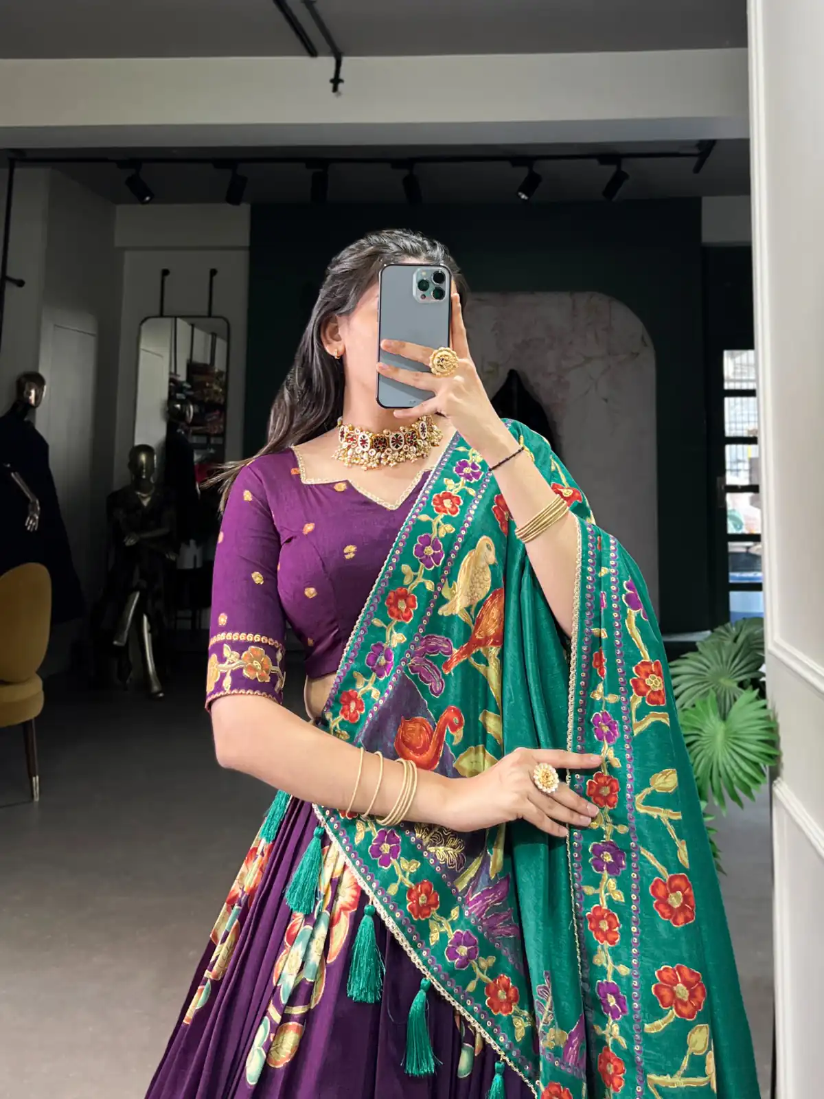 Purple Tushar Silk Printed Foil Work Lehenga Choli | Lehenga, Bollywood Lehenga, Creative Lehenga, Designer Lehenga, Embroidered Lehenga, Party Wear Lehenga
