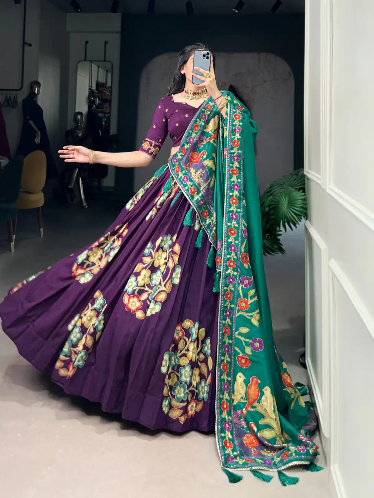 Purple Tushar Silk Printed Foil Work Lehenga Choli | Lehenga, Bollywood Lehenga, Creative Lehenga, Designer Lehenga, Embroidered Lehenga, Party Wear Lehenga