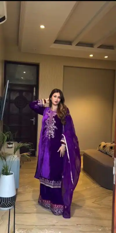 Purple Velvet Embroidery Work Salwar Suit | Jump Suits, Tops & Bottoms, Track Suits, Salwar suit, Casual Suits, Creative suits, Designer Suits, Palazzo Suits, Party Wear Suits, Patiala Suits, Straight Suits, Trendy Wear